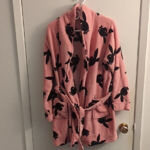 Pink and Black Cat Patterned Fleece Robe